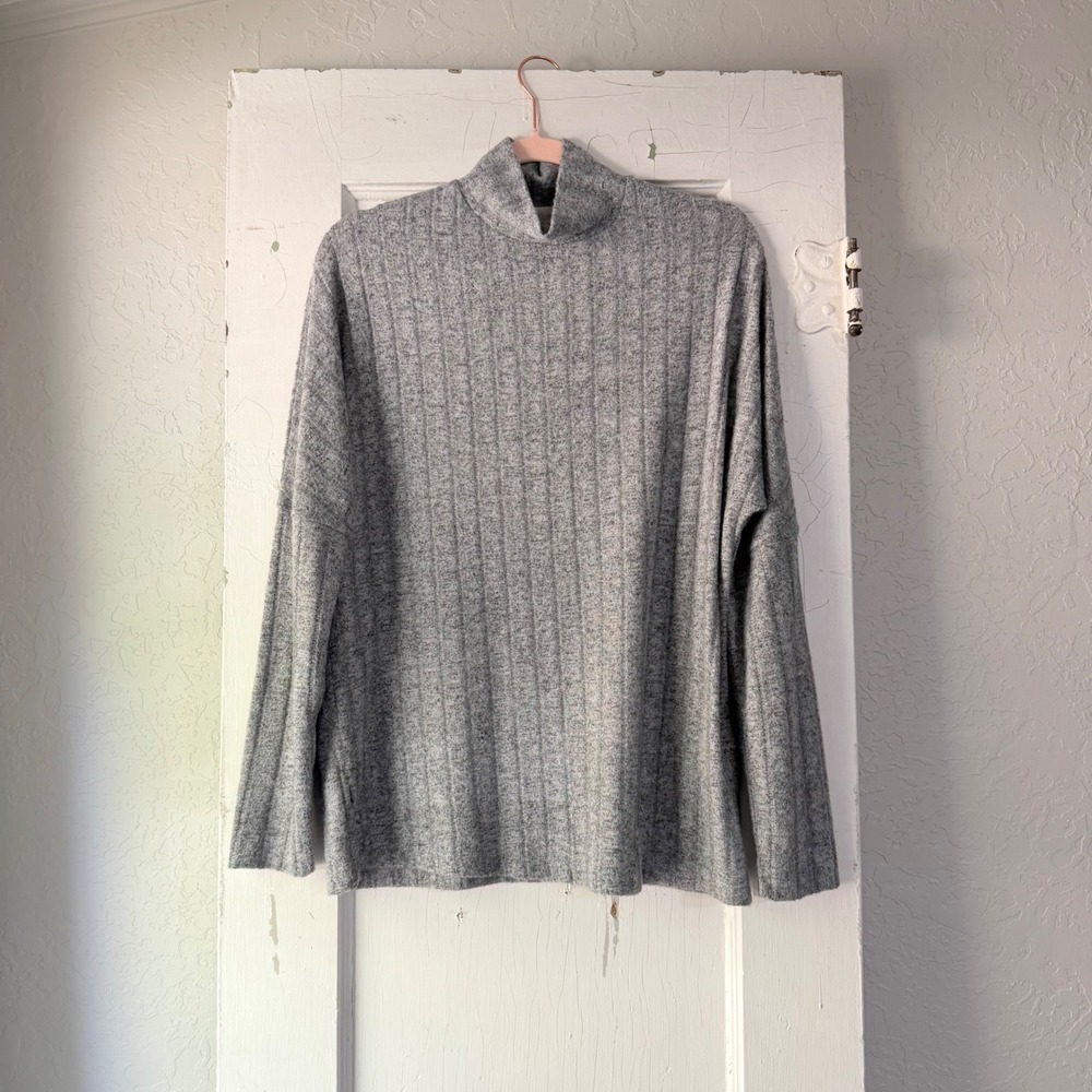 Anthropologie Eri + Ali Grey Ribbed Mock Neck Long Sleeve Top XS BE18916